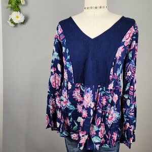 New Directions Blue Floral Shirt Sz 1x